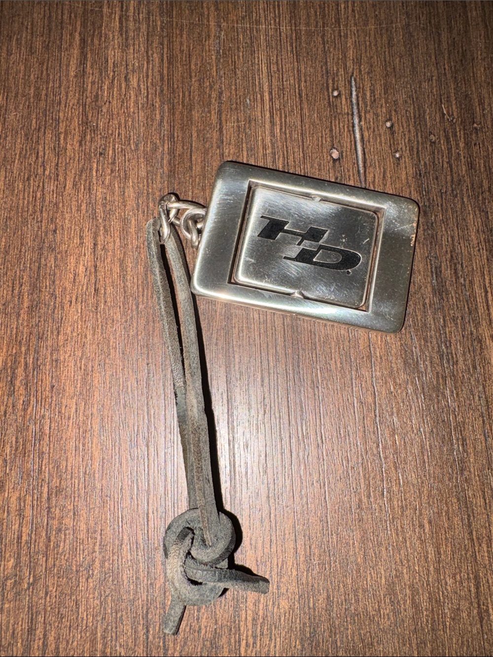 Harley-Davidson Silver Rectangular HD Key Fob with Brown Leather Strap